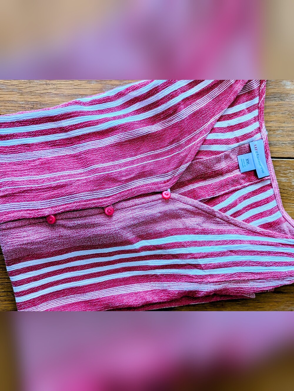 Liz Claiborne Pink Striped Button-Front Women’s Top XXL NWT - Picture 9 of 10